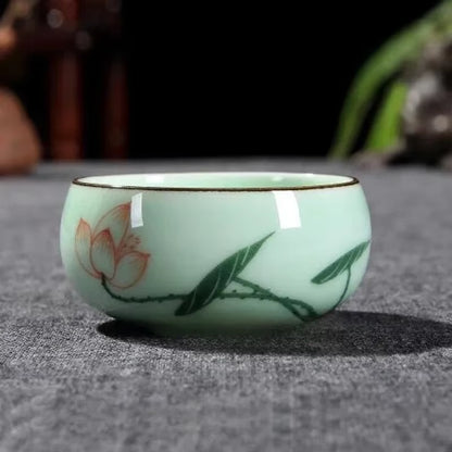 Traditional Celadon Hand-Painted Tea Cup 