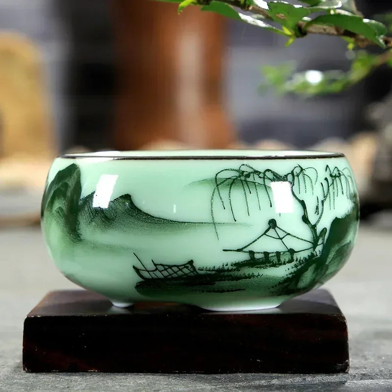 Traditional Celadon Hand-Painted Tea Cup 