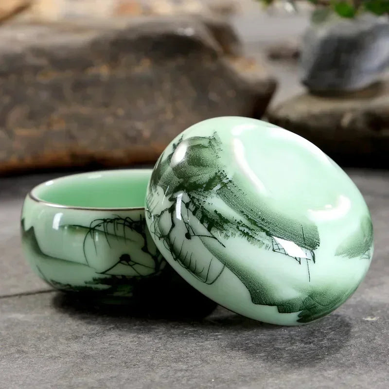 Traditional Celadon Hand-Painted Tea Cup 