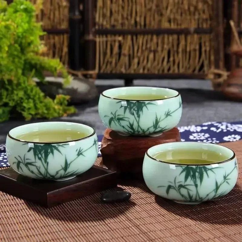 Traditional Celadon Hand-Painted Tea Cup 