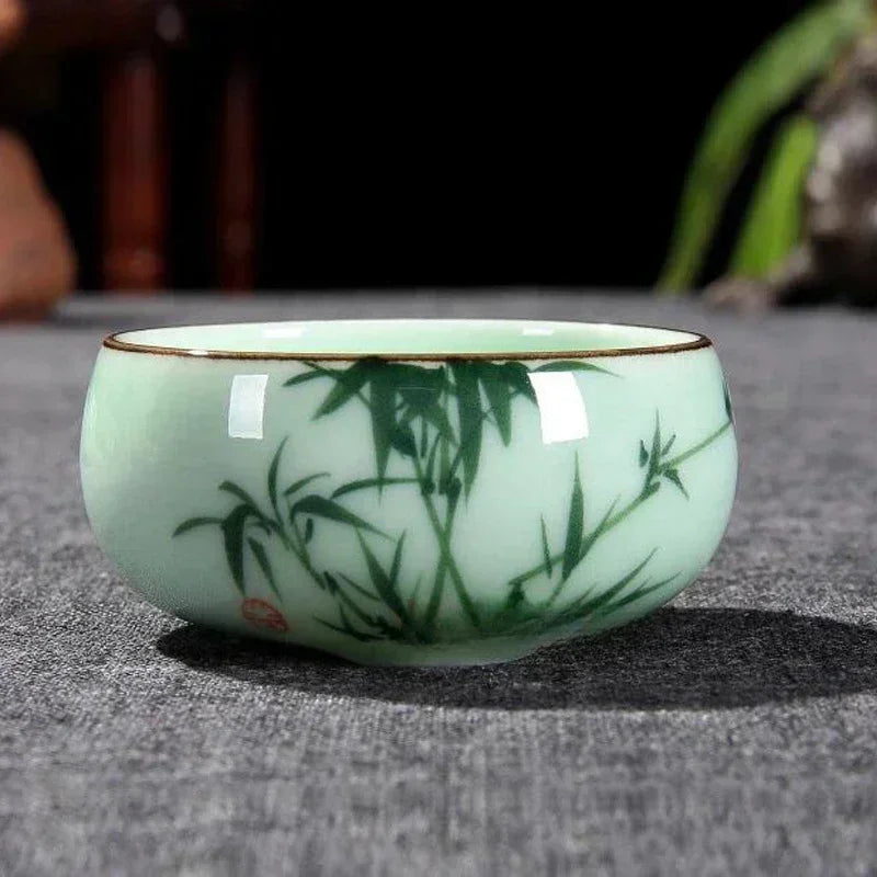 Traditional Celadon Hand-Painted Tea Cup 